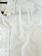 White vintage blouse with lace collar | XL
