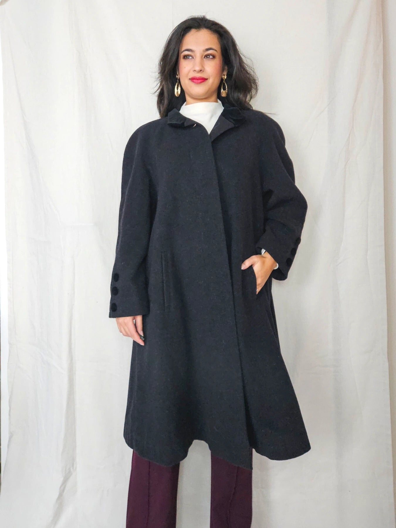 Noor - donkergrijze wollen mantel | XL