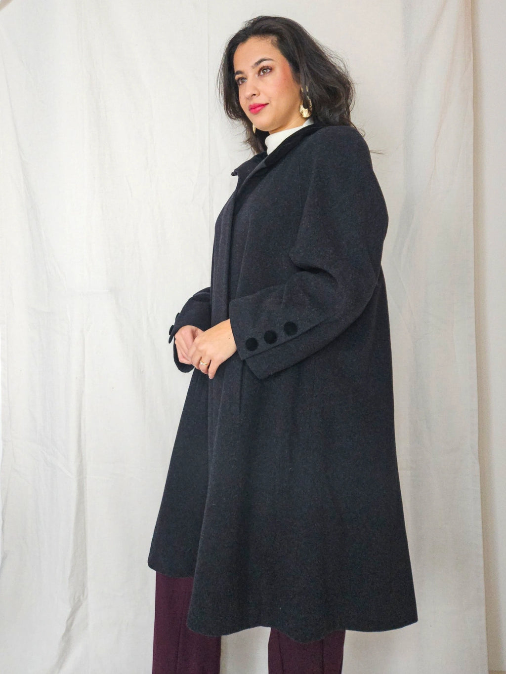 Noor - donkergrijze wollen mantel | XL