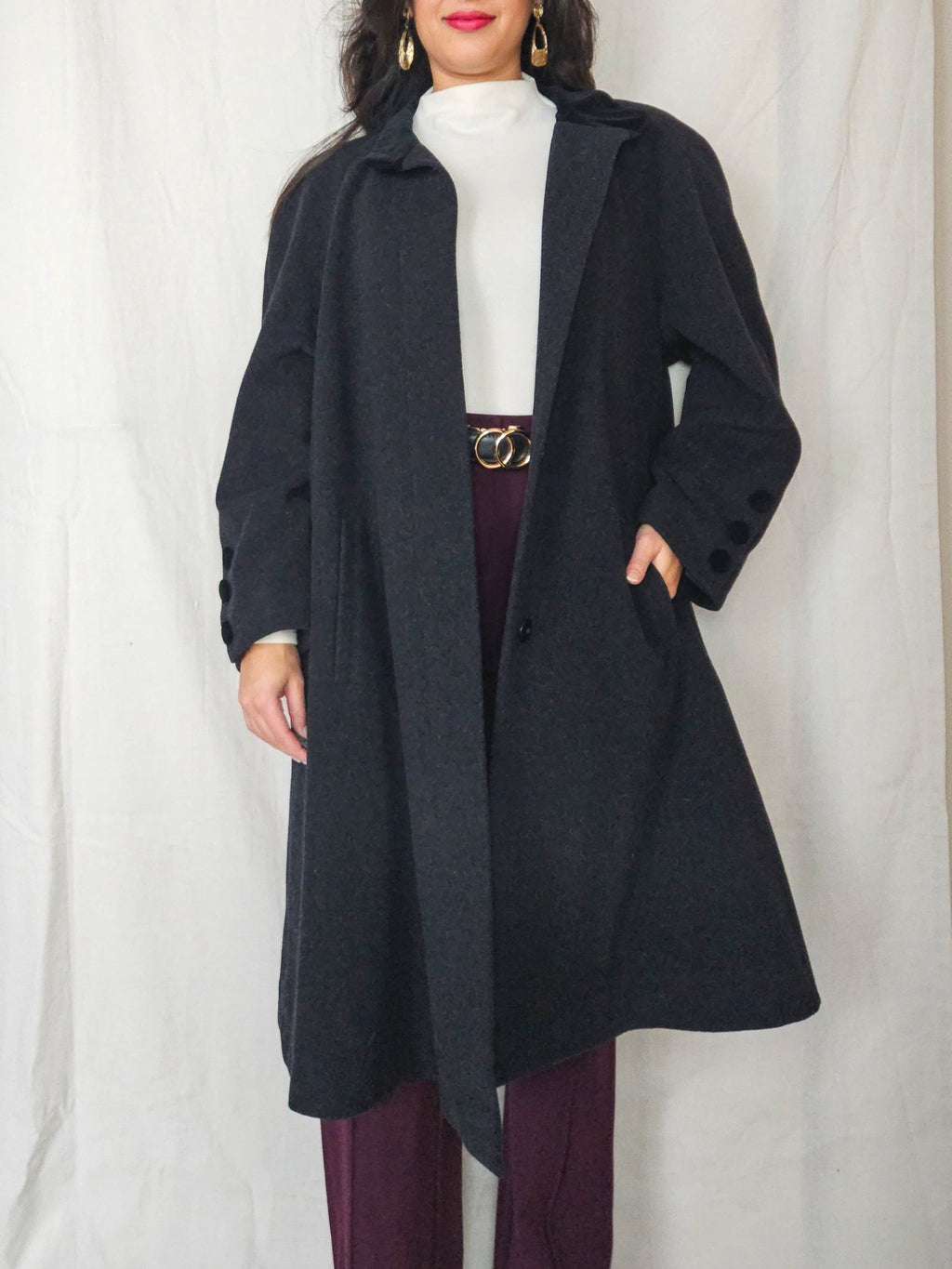 Noor - donkergrijze wollen mantel | XL