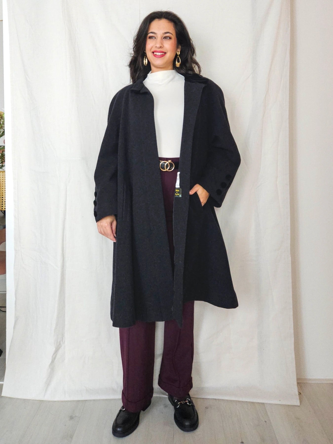 Noor - donkergrijze wollen mantel | XL