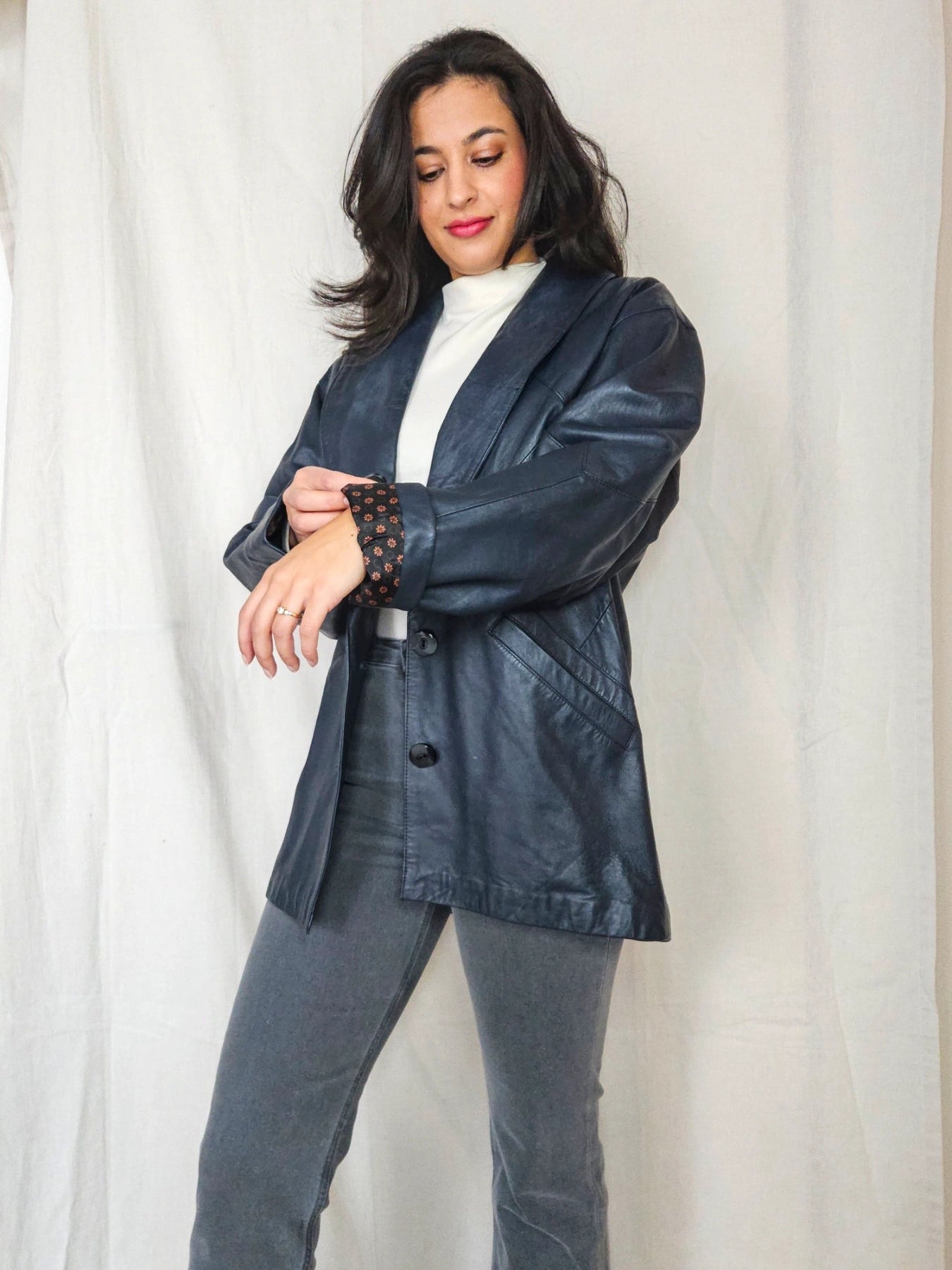 Ivy - grijsblauwe leren jacket | M