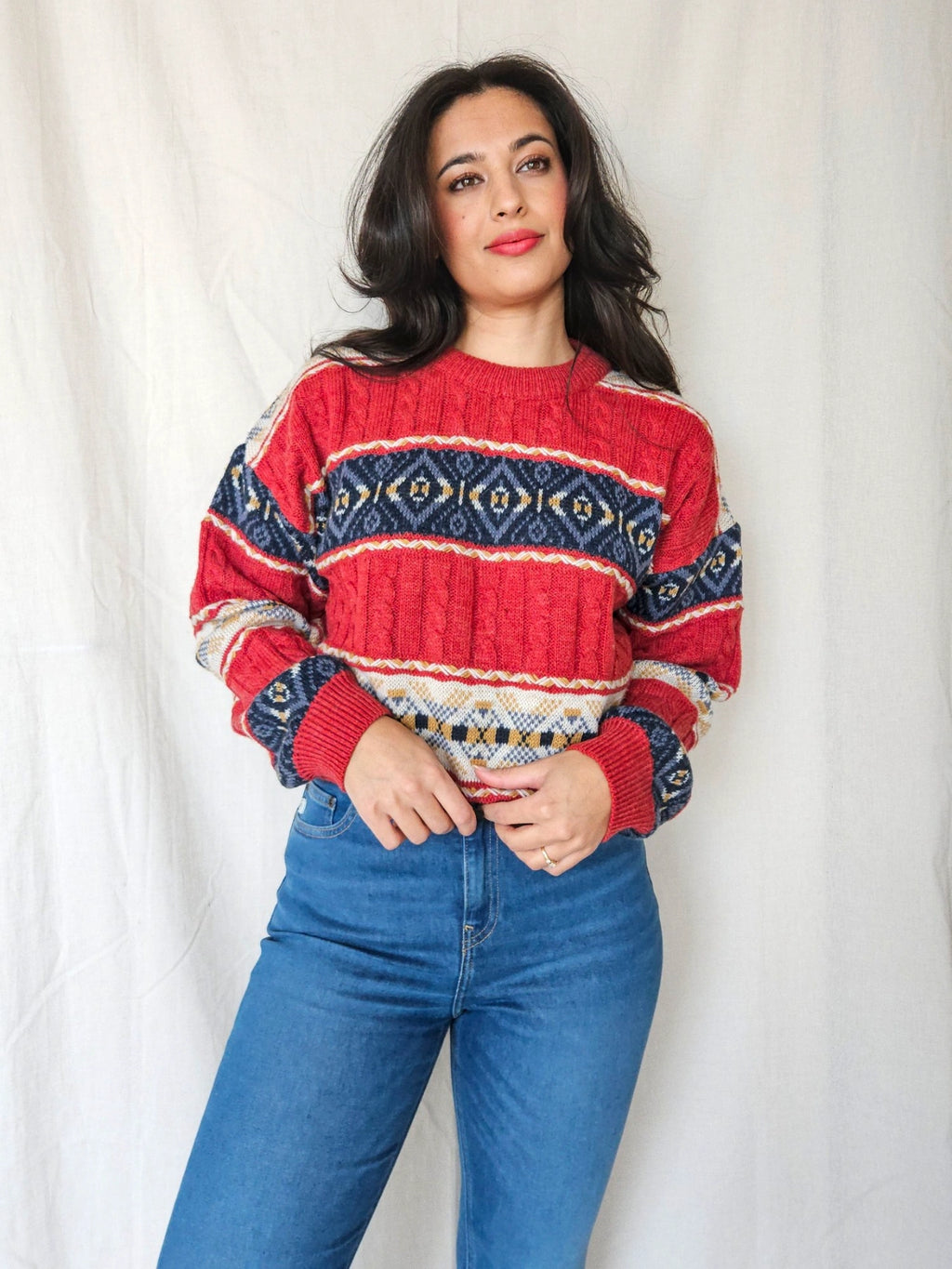 Gaia - kabeltrui, wool blend | 3XL