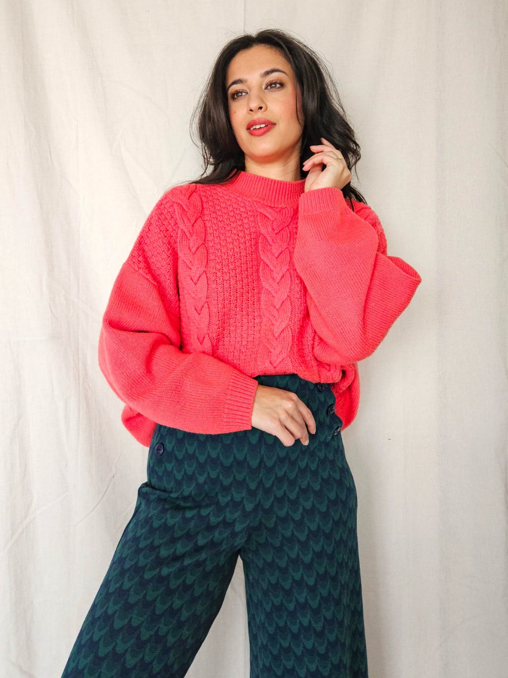Mia - kabeltrui, wool blend | 3XL