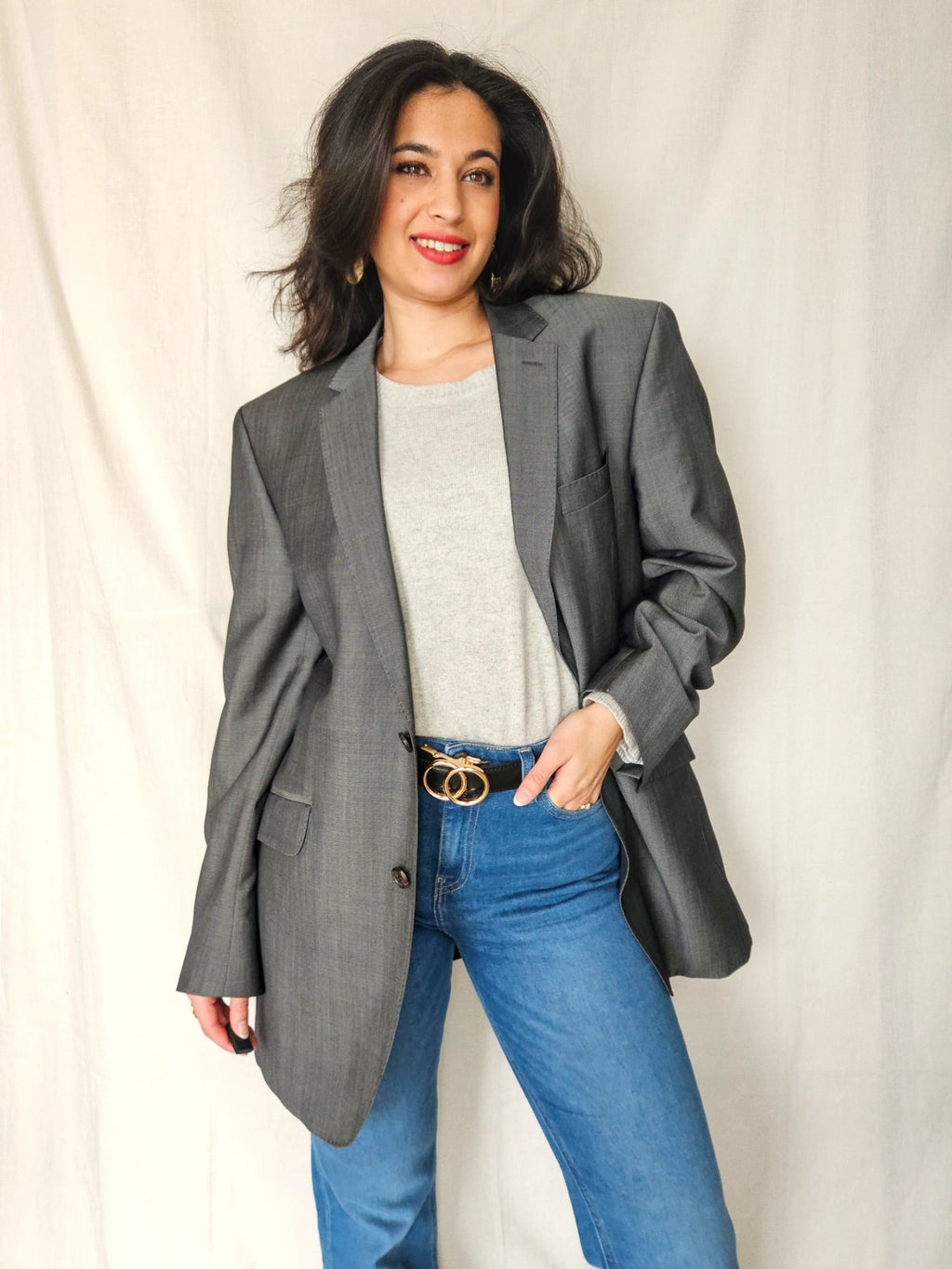 Feline - grijze blazer, scheerwol & mohair | 2XL