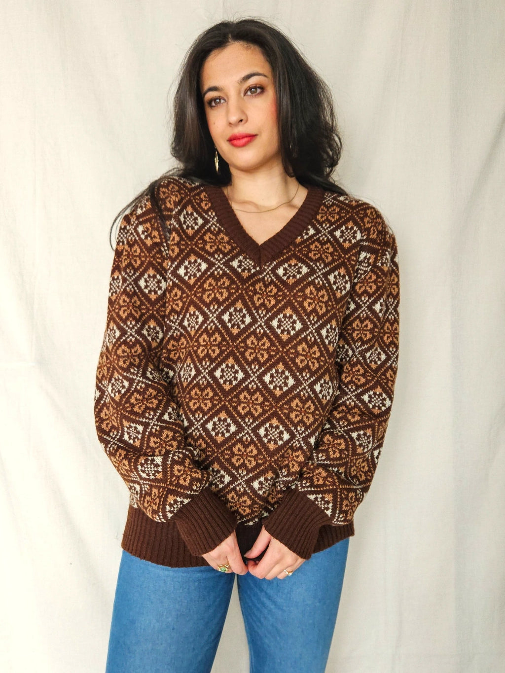 Maia - gebreide V-hals trui | 2XL