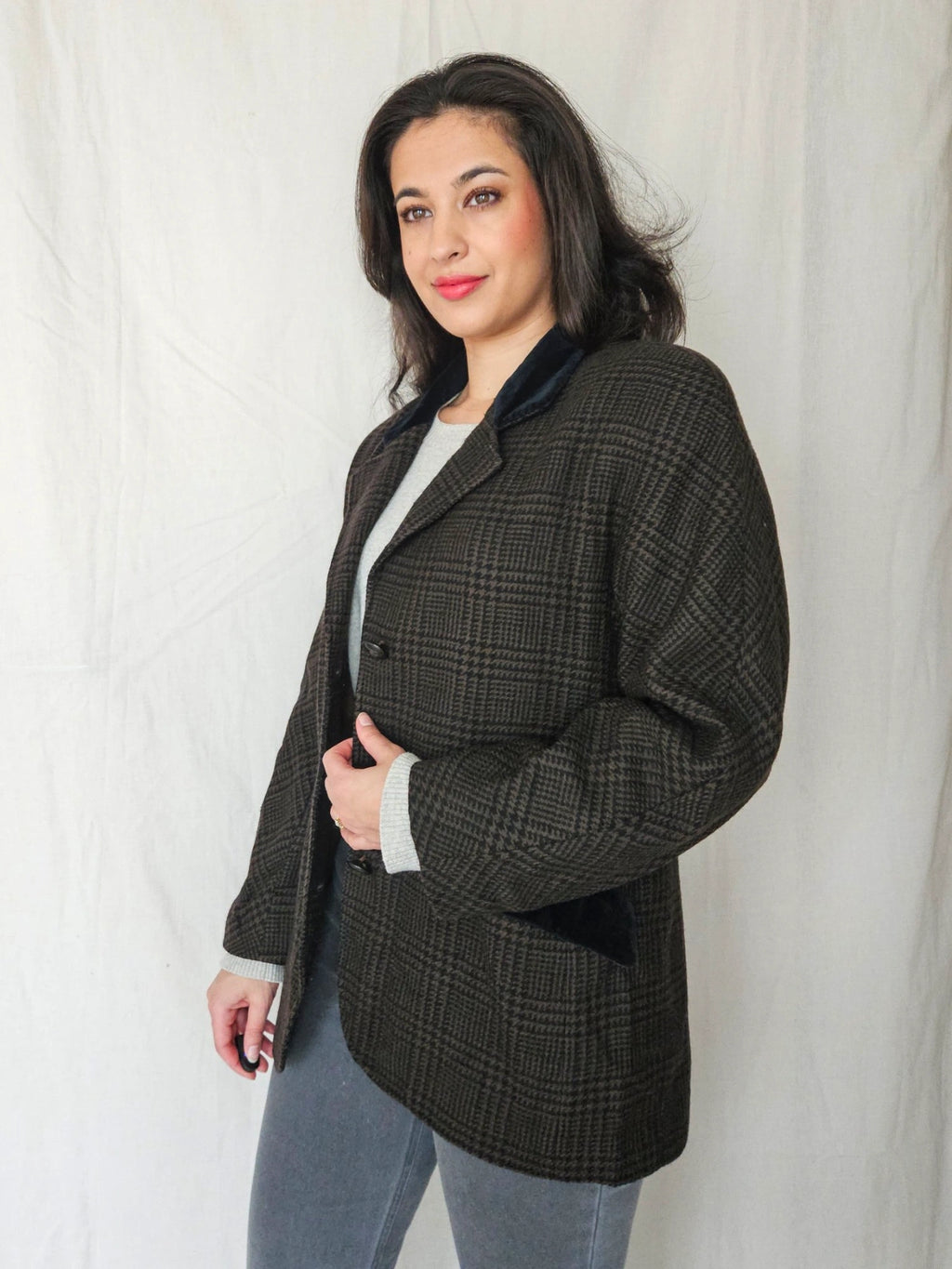 Nora - geruite blazer, wol | XL