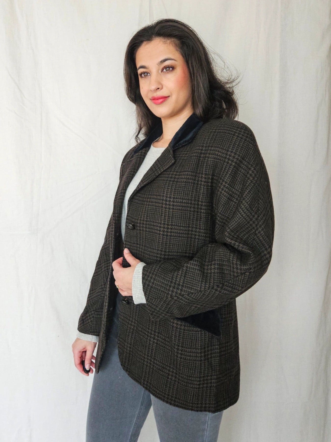 Nora - geruite blazer, wol | XL