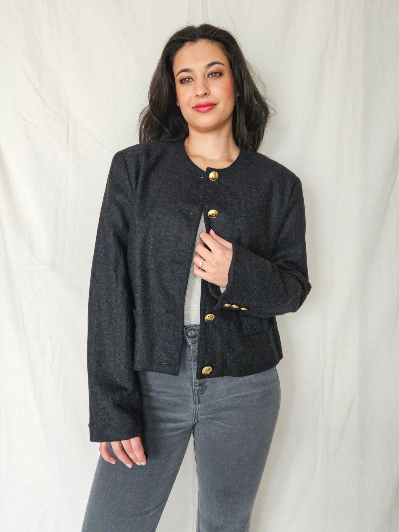Calla - cropped jasje, wol | L
