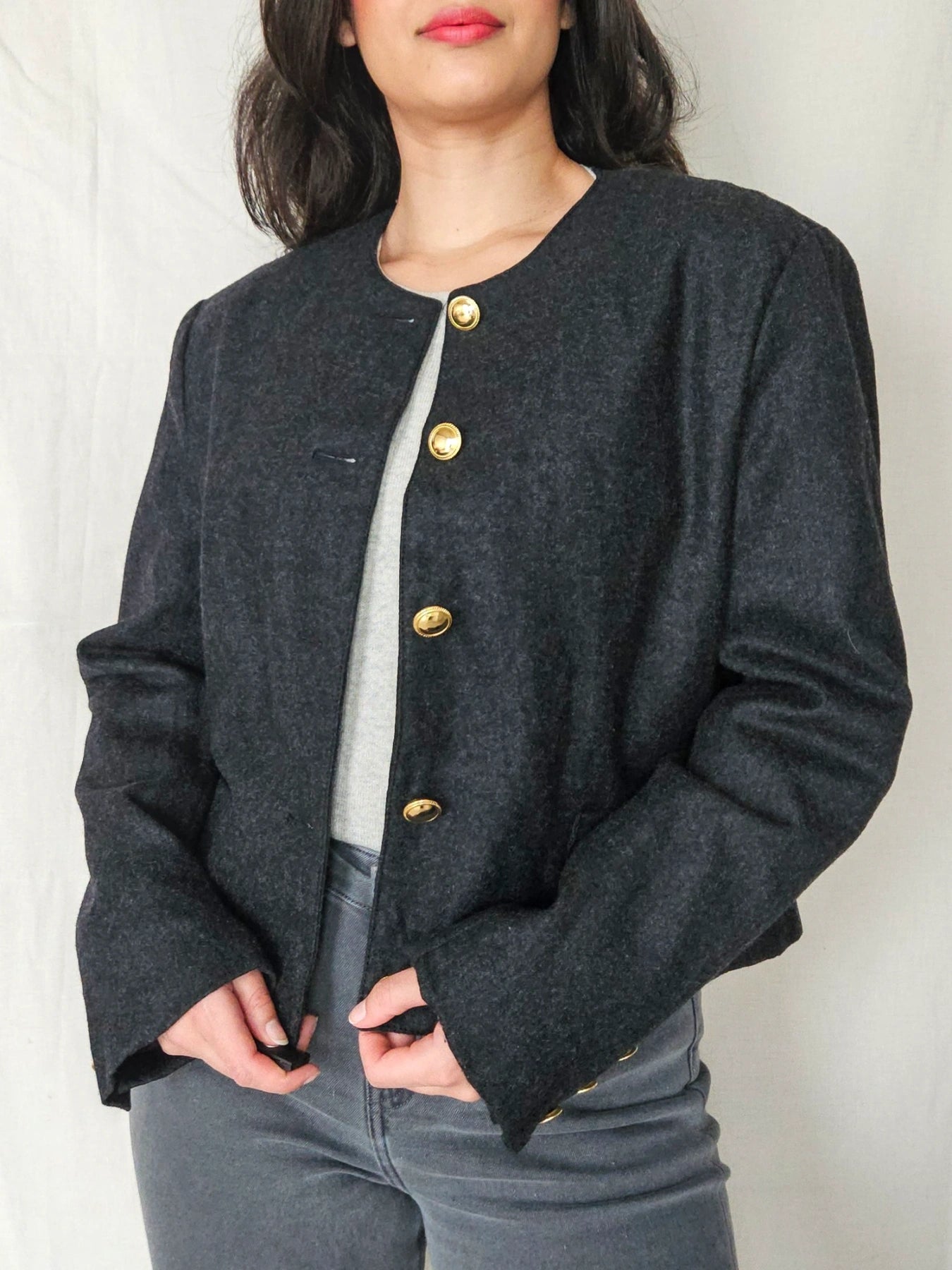 Calla - cropped jasje, wol | L