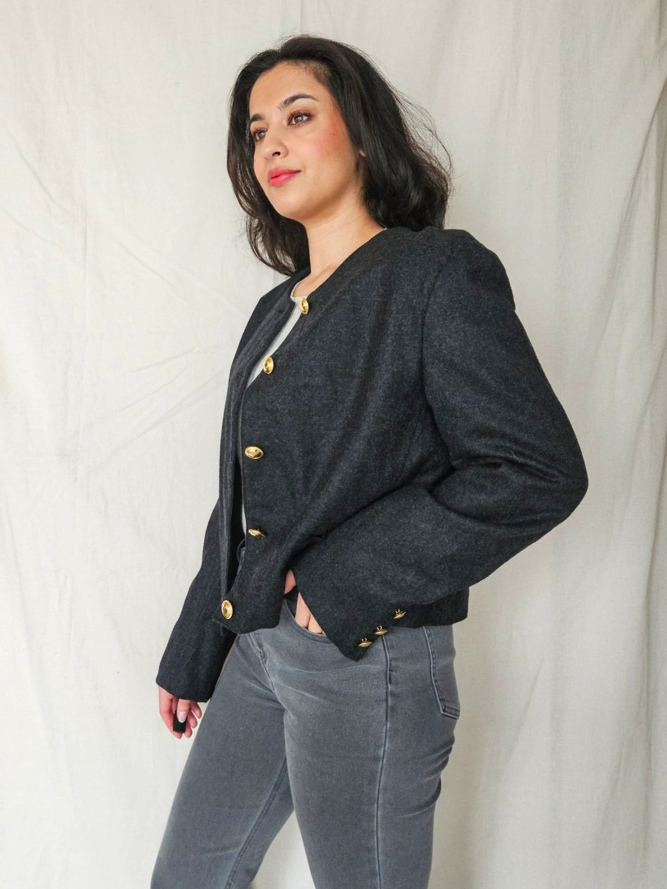 Calla - cropped jasje, wol | L