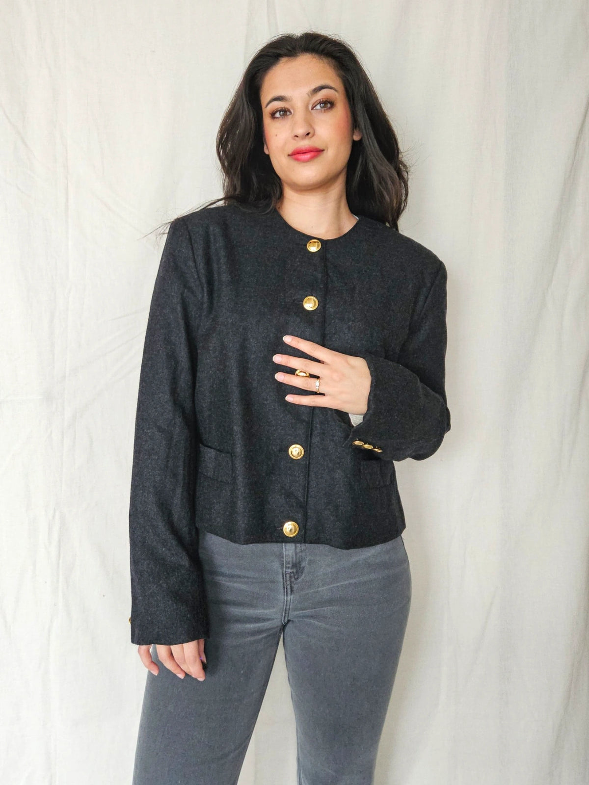 Calla - cropped jasje, wol | L