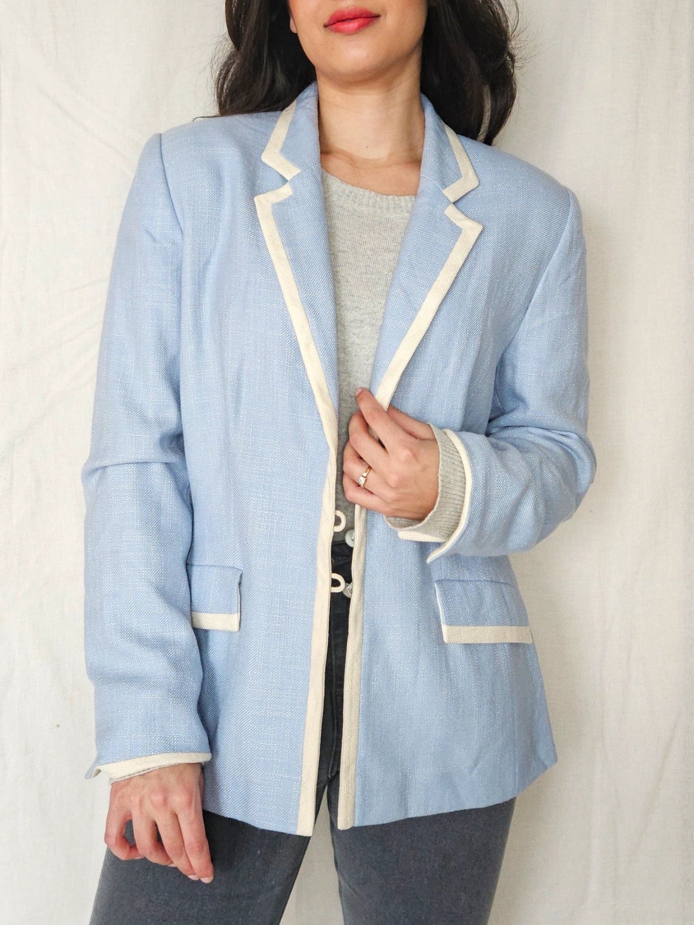 Elara - lichtblauwe blazer, zijde & wol | M