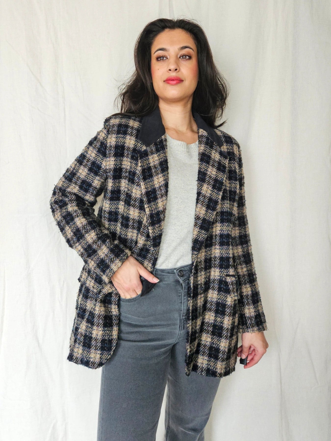 Bo- grof-gebreide blazer | M