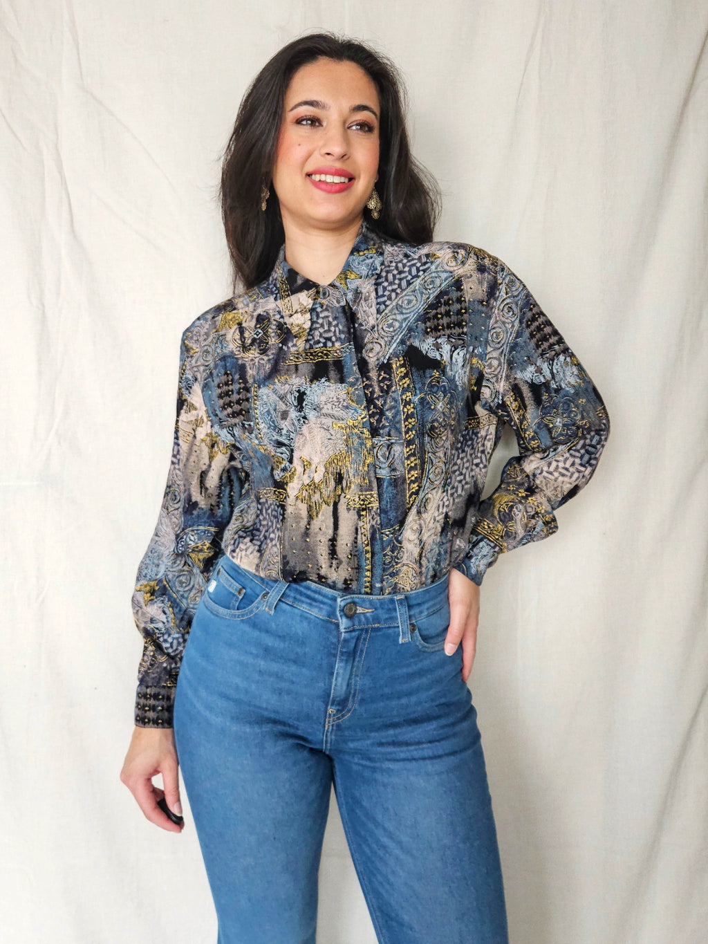 Astra - vintage blouse met goud | M