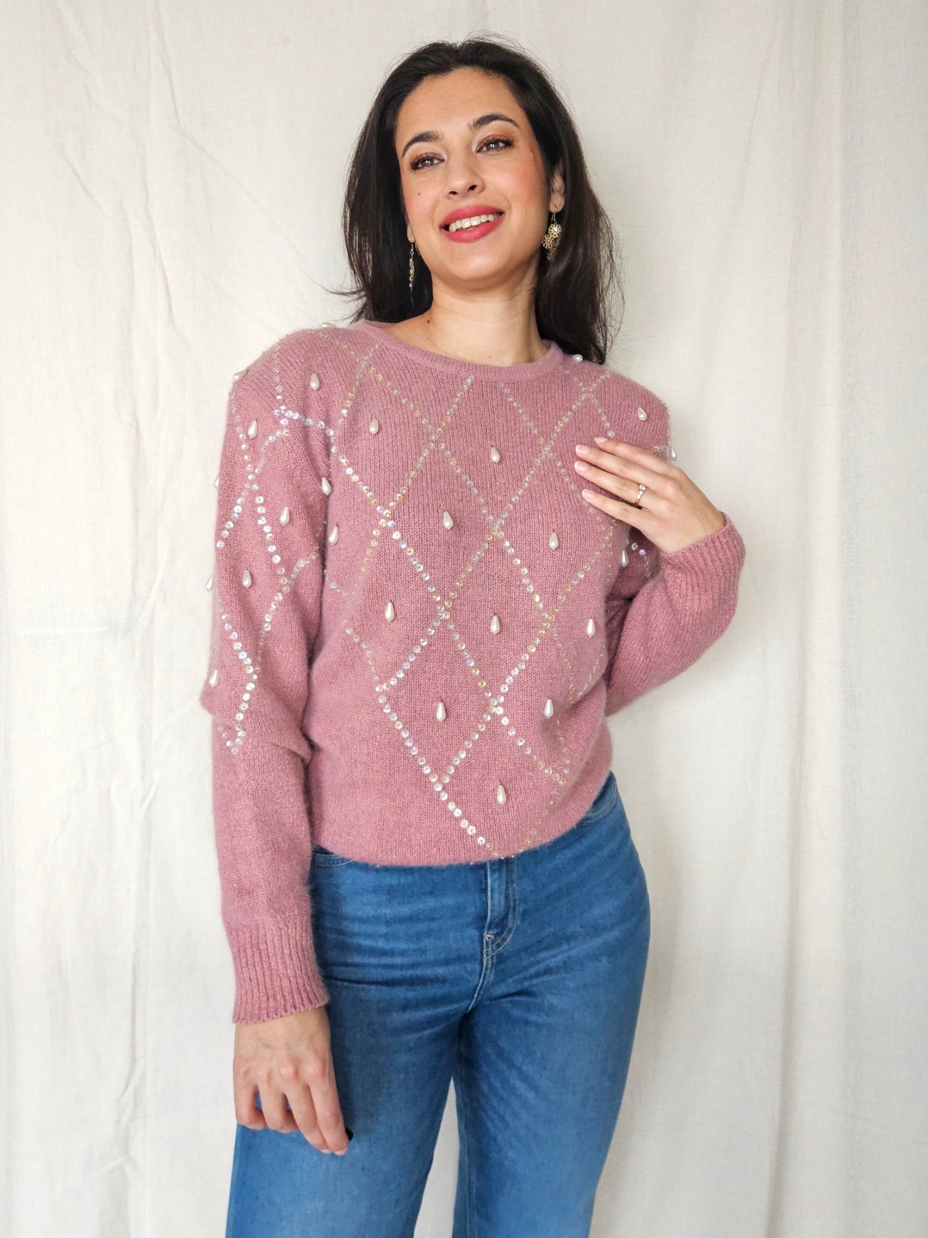 Faye - gebreide vintage trui, zijde & angora | M/L