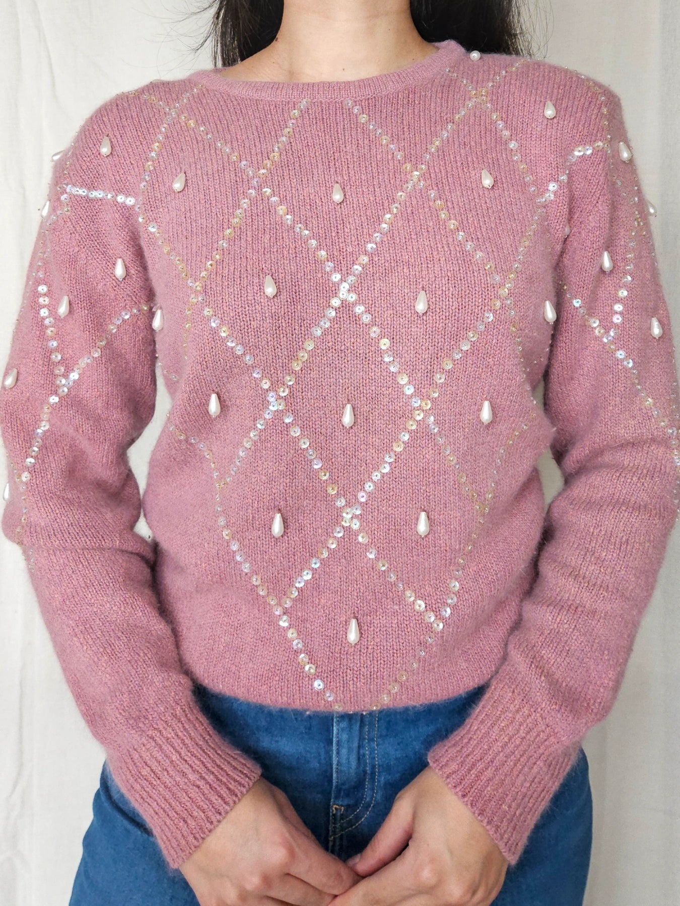 Faye - gebreide vintage trui, zijde & angora | M/L