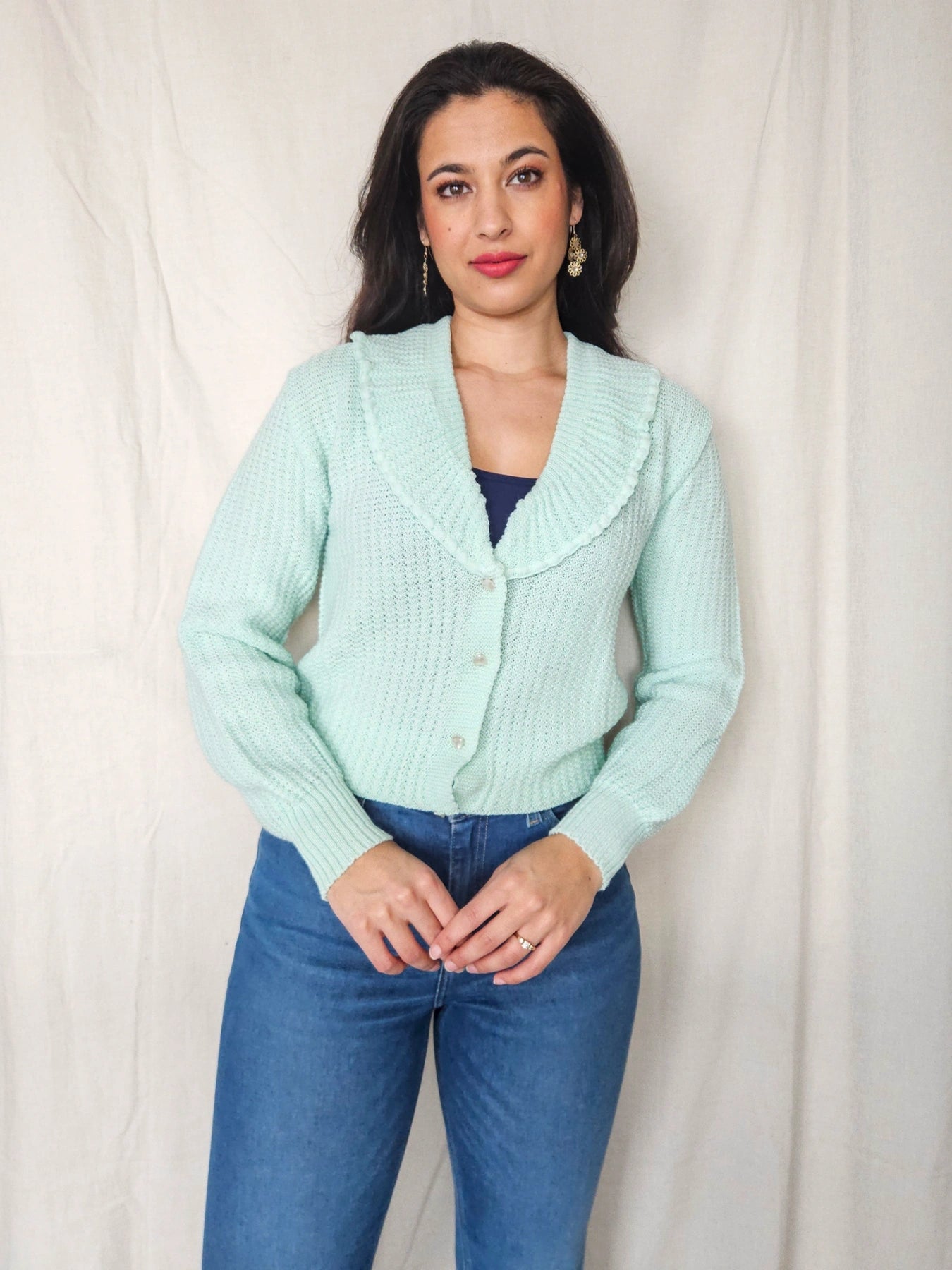 Isa - gebreid vintage vest, wolmix | M