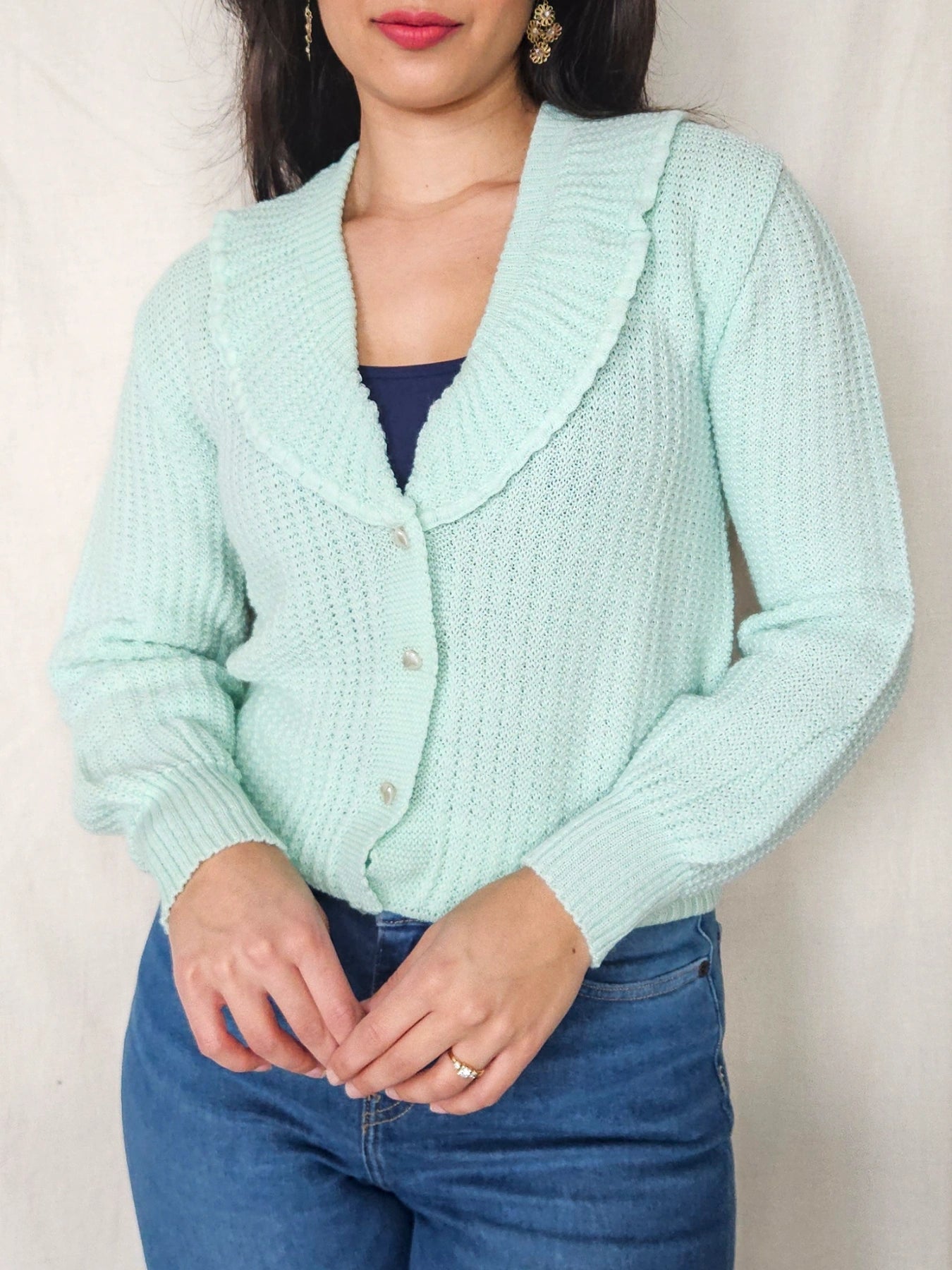 Isa - gebreid vintage vest, wolmix | M