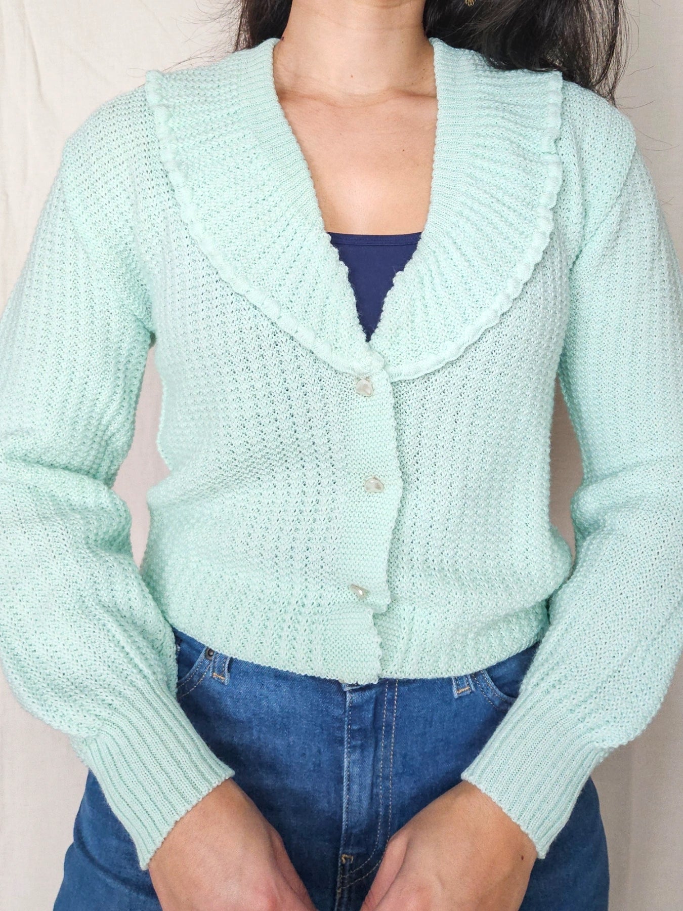 Isa - gebreid vintage vest, wolmix | M