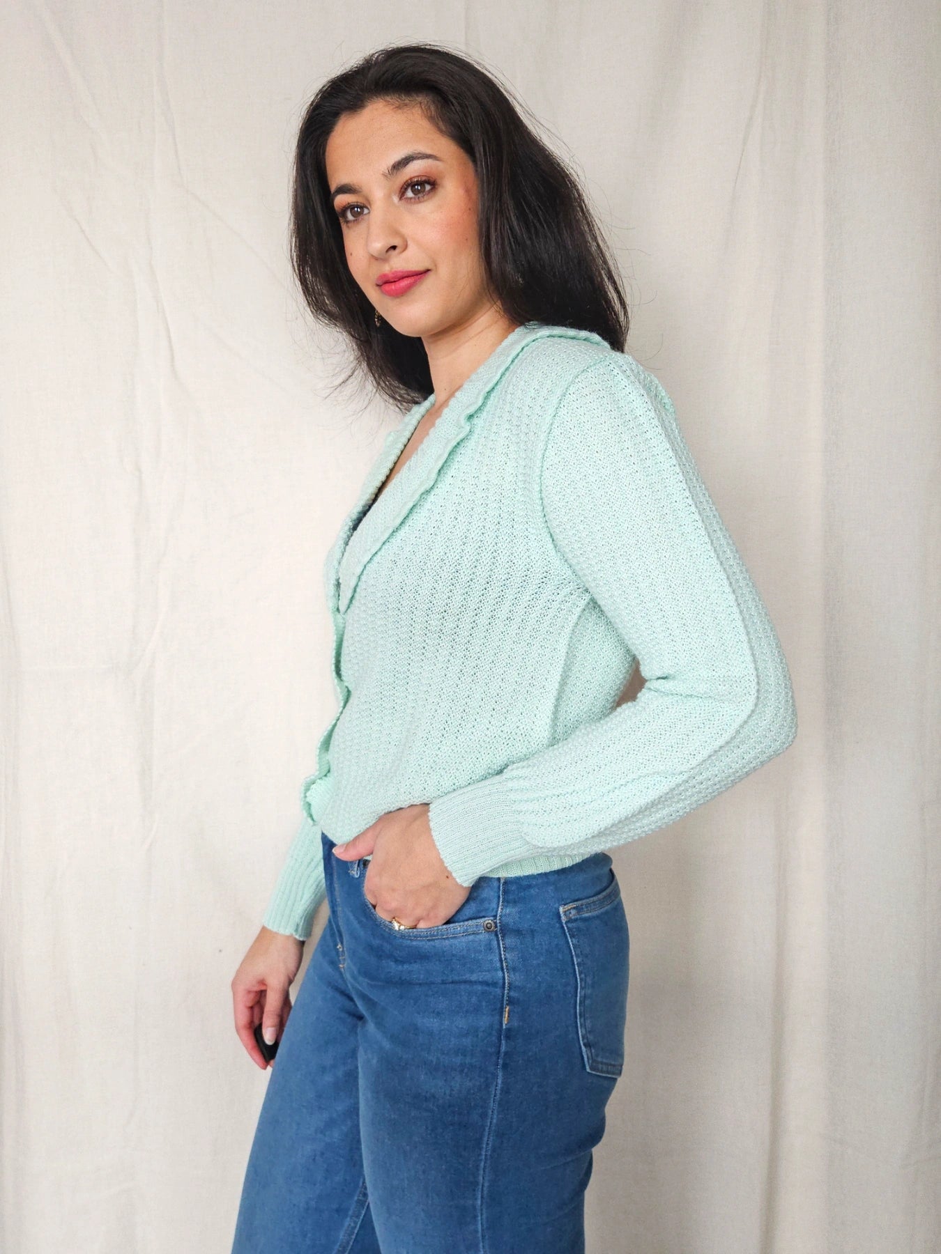 Isa - gebreid vintage vest, wolmix | M
