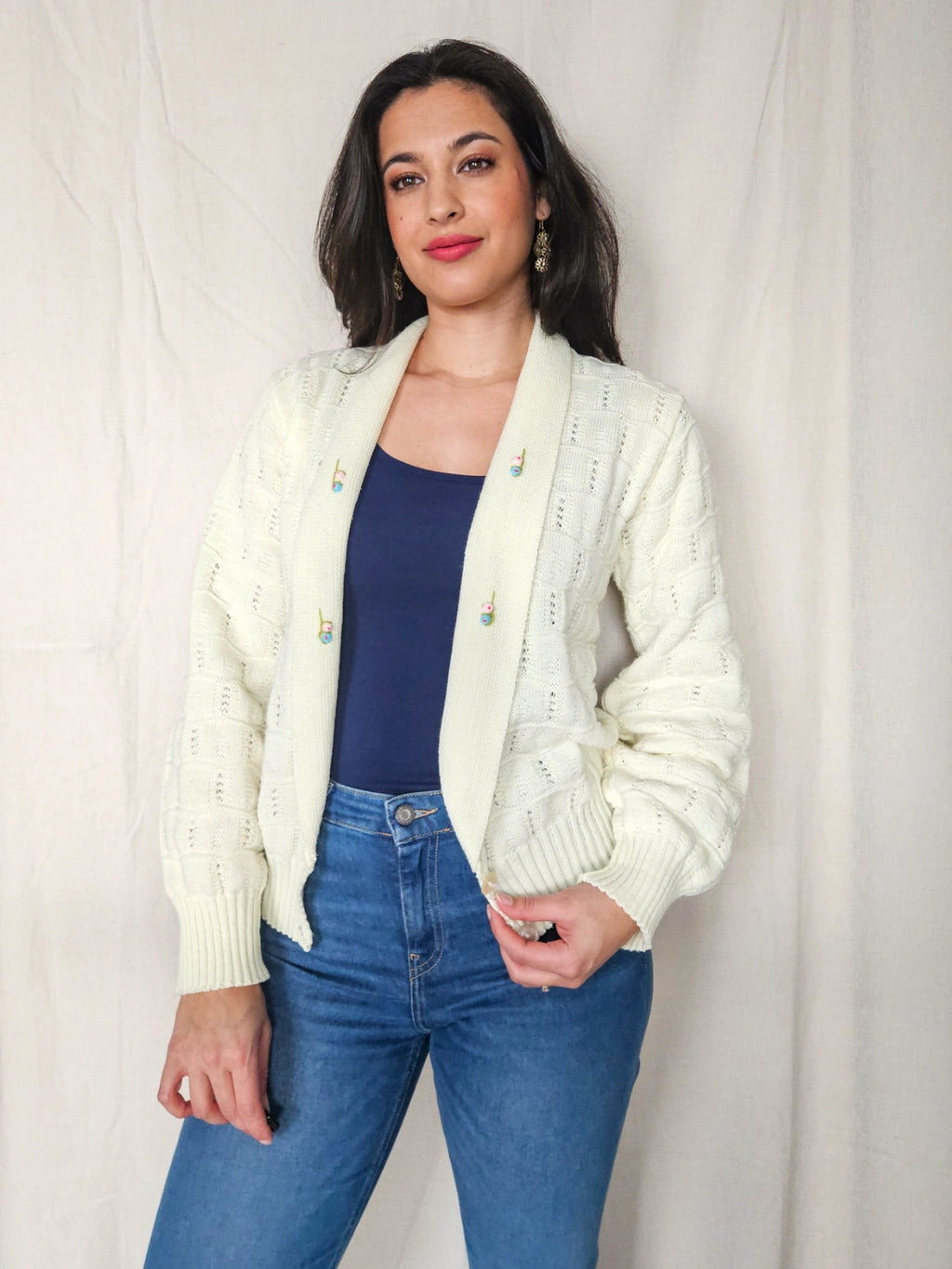 Lotta - gebreid vintage vest, wolmix | XL