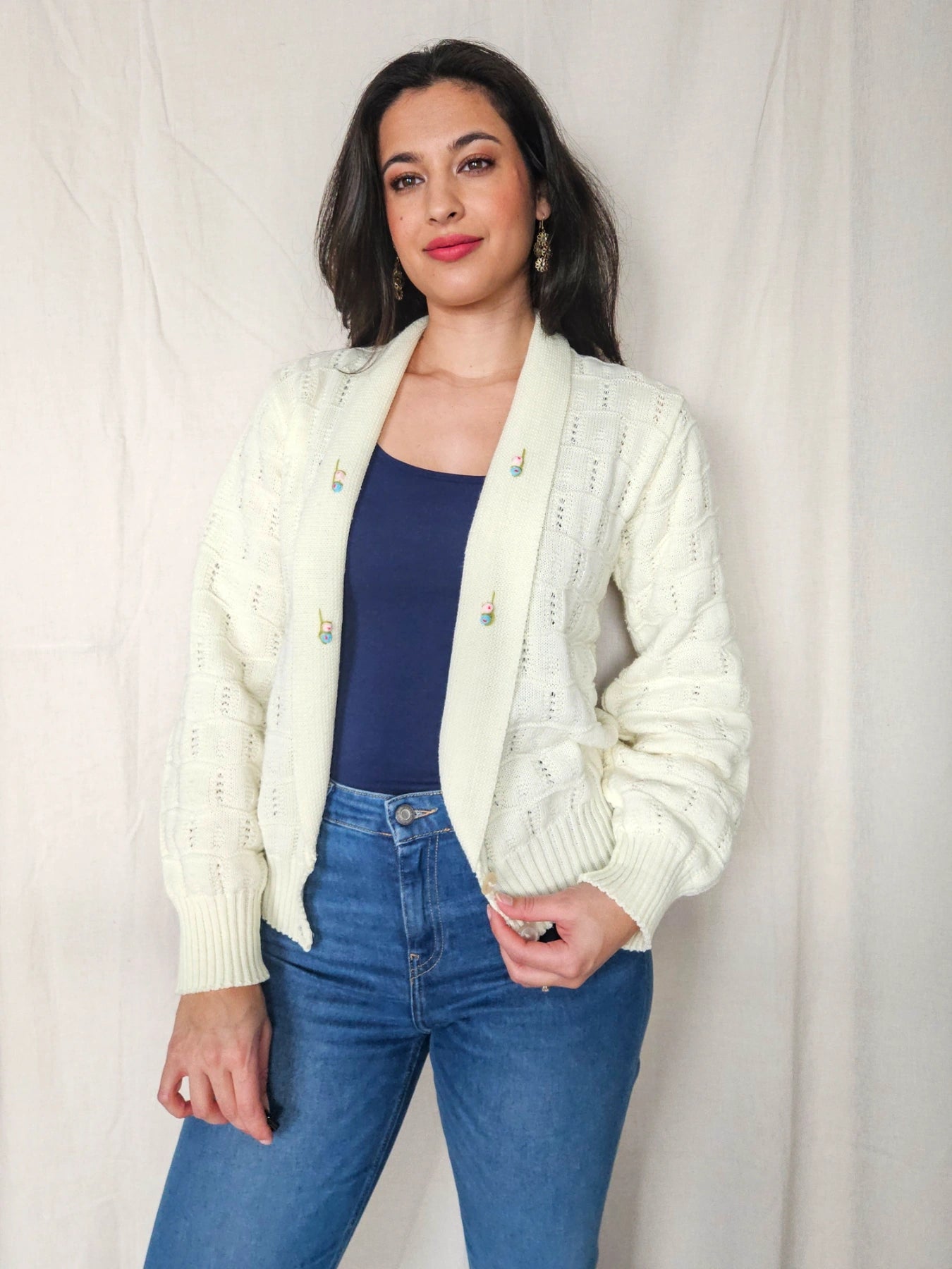 Lotta - gebreid vintage vest, wolmix | XL
