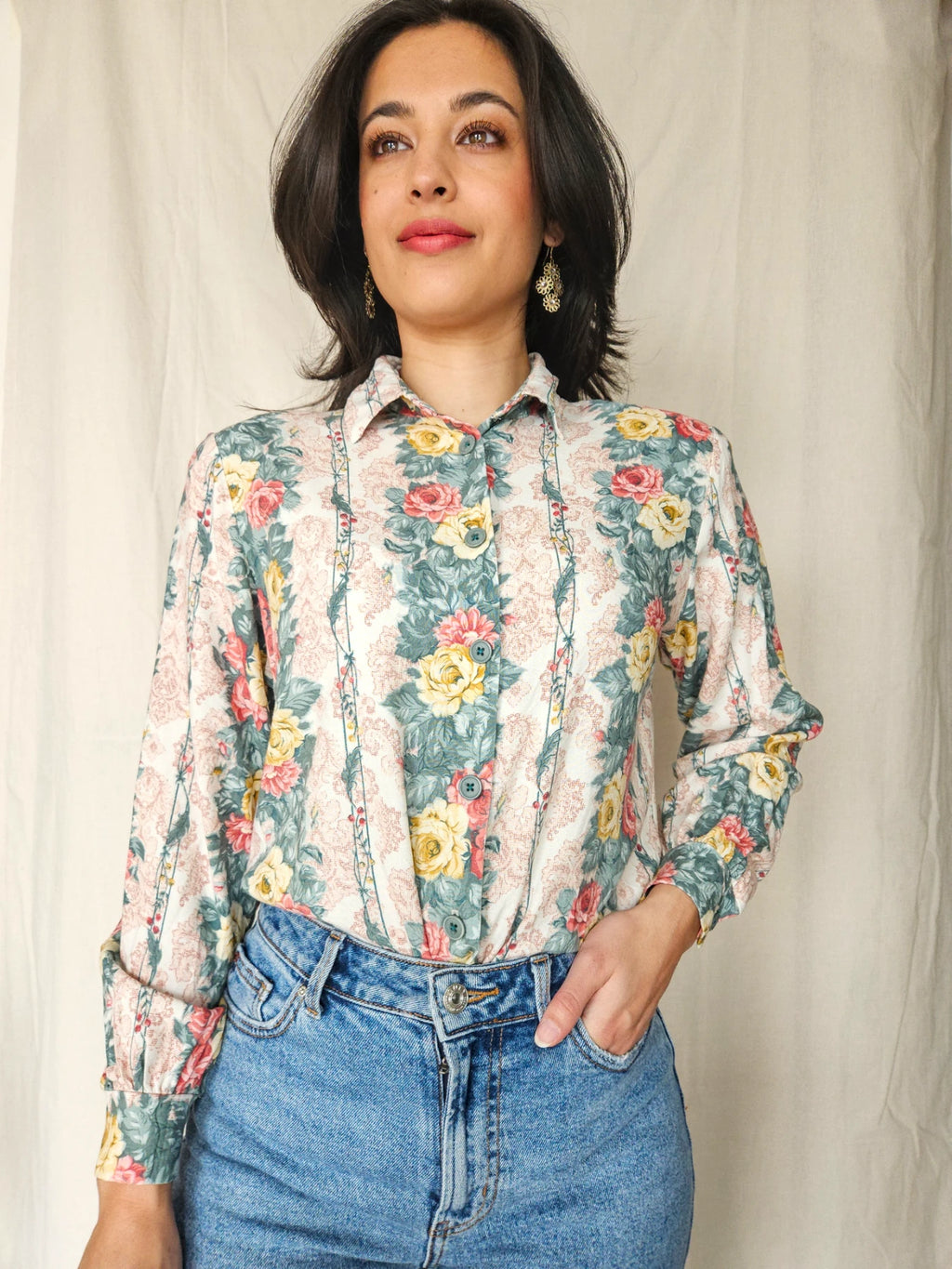 Lucia - romantische vintage blouse, viscose | S