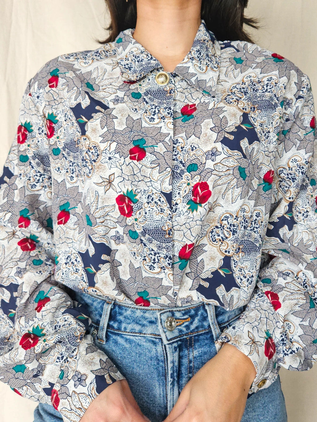 Malou - vintage blouse met rozen | XL