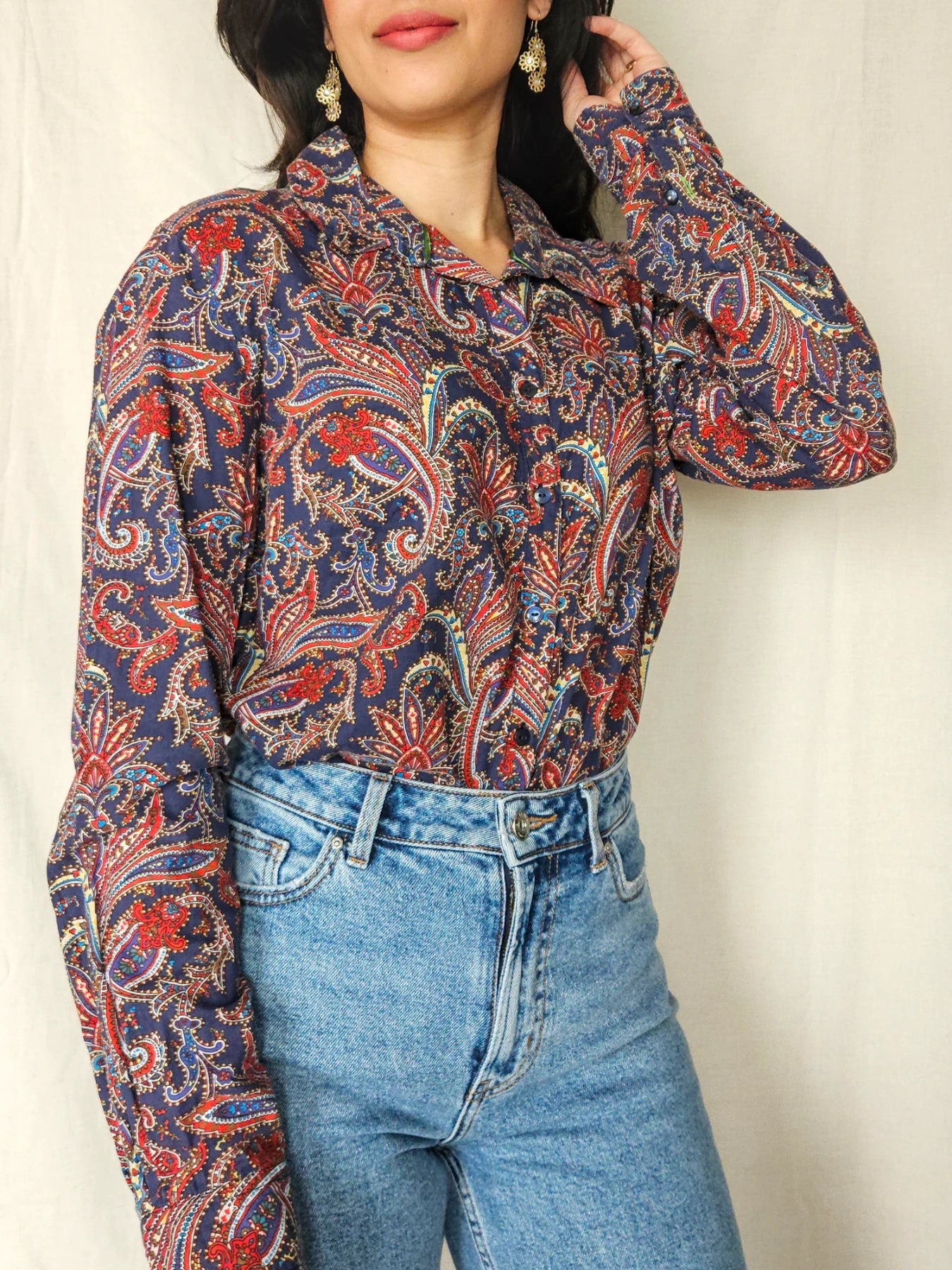 Tommy - donkerblauw vintage overhemd, katoen | XL