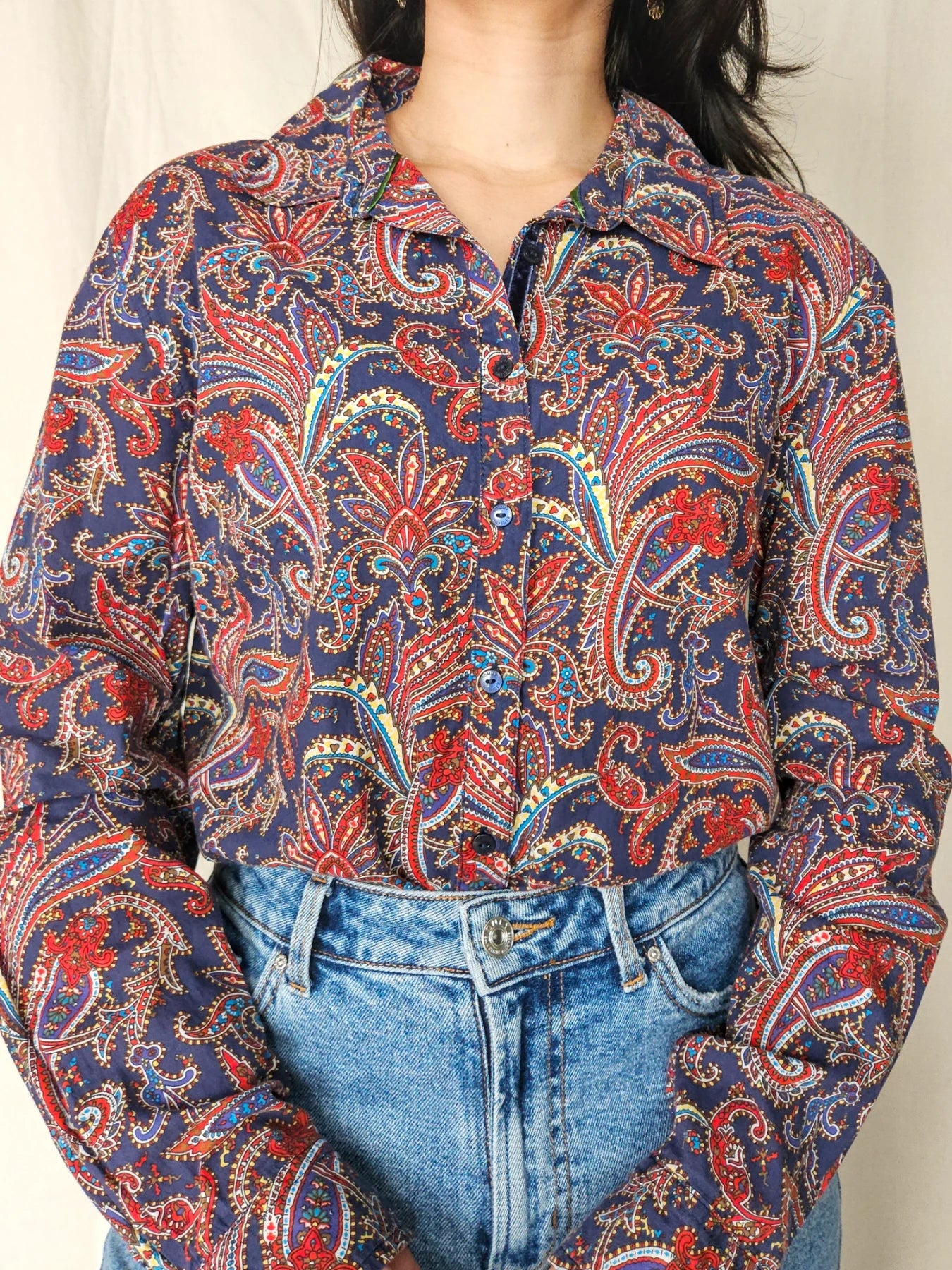 Tommy - donkerblauw vintage overhemd, katoen | XL