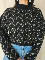 Elske - cropped zwarte vintage trui met col | M