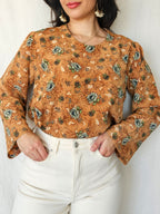 Bo - bruine vintage blouse met bloemenprint | S