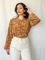 Bo - bruine vintage blouse met bloemenprint | S