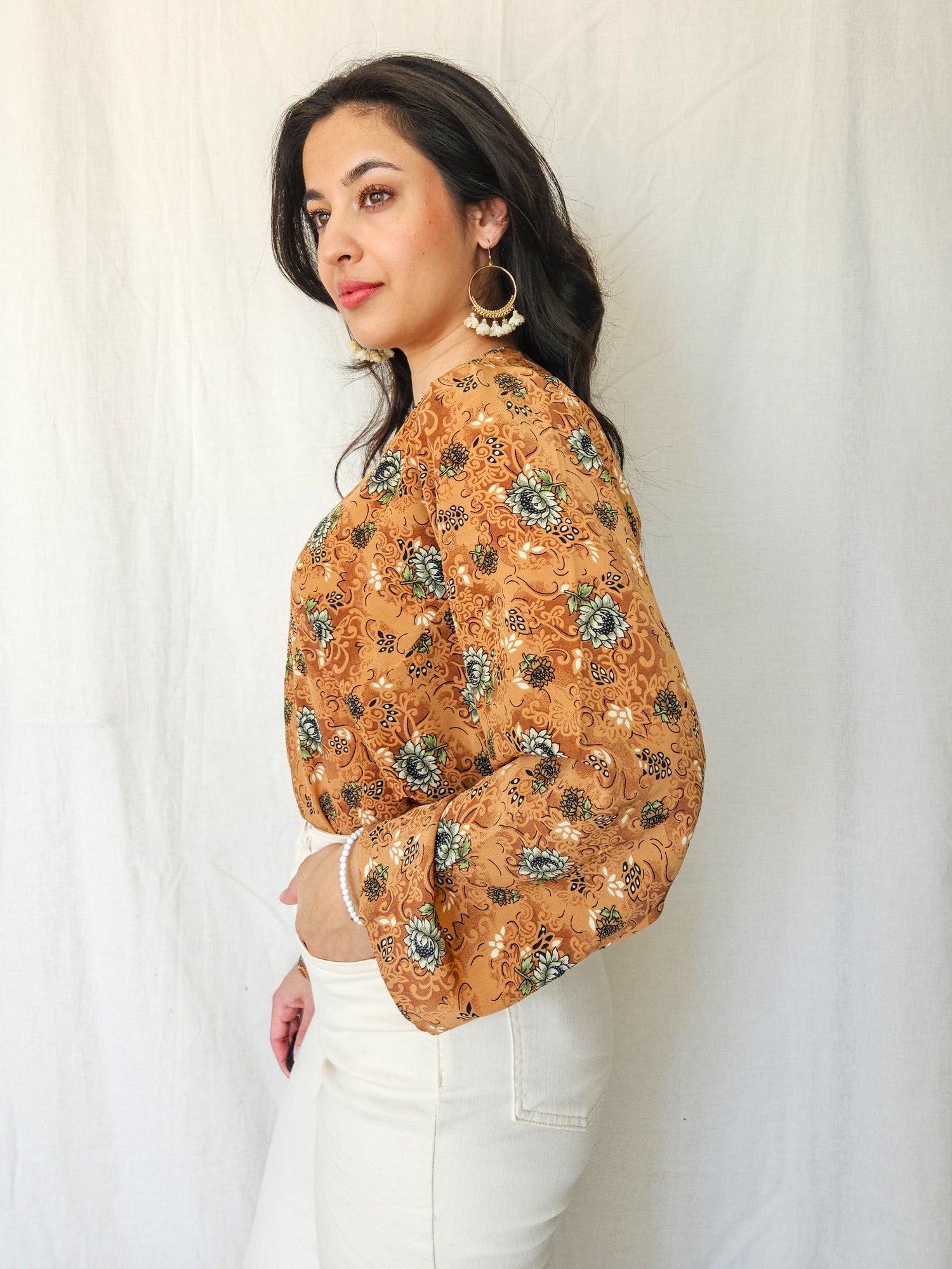 Bo - bruine vintage blouse met bloemenprint | S