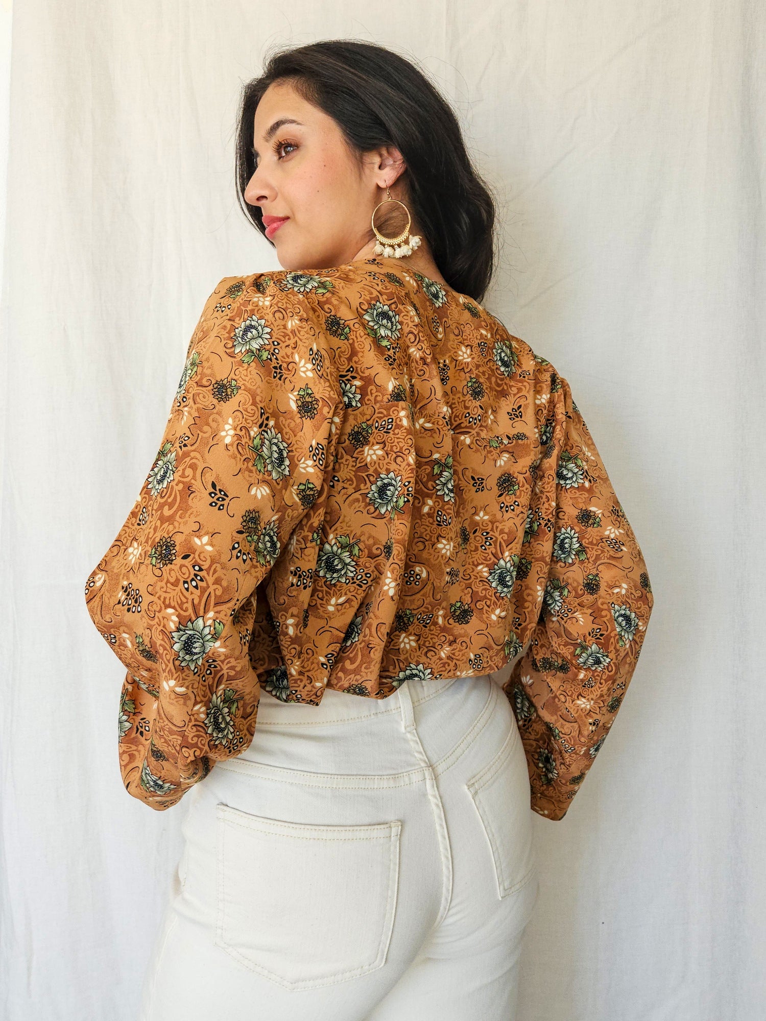 Bo - bruine vintage blouse met bloemenprint | S