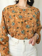 Bo - bruine vintage blouse met bloemenprint | S