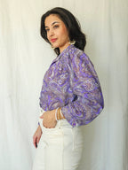 Pippa - vintage blouse met paarse print | L