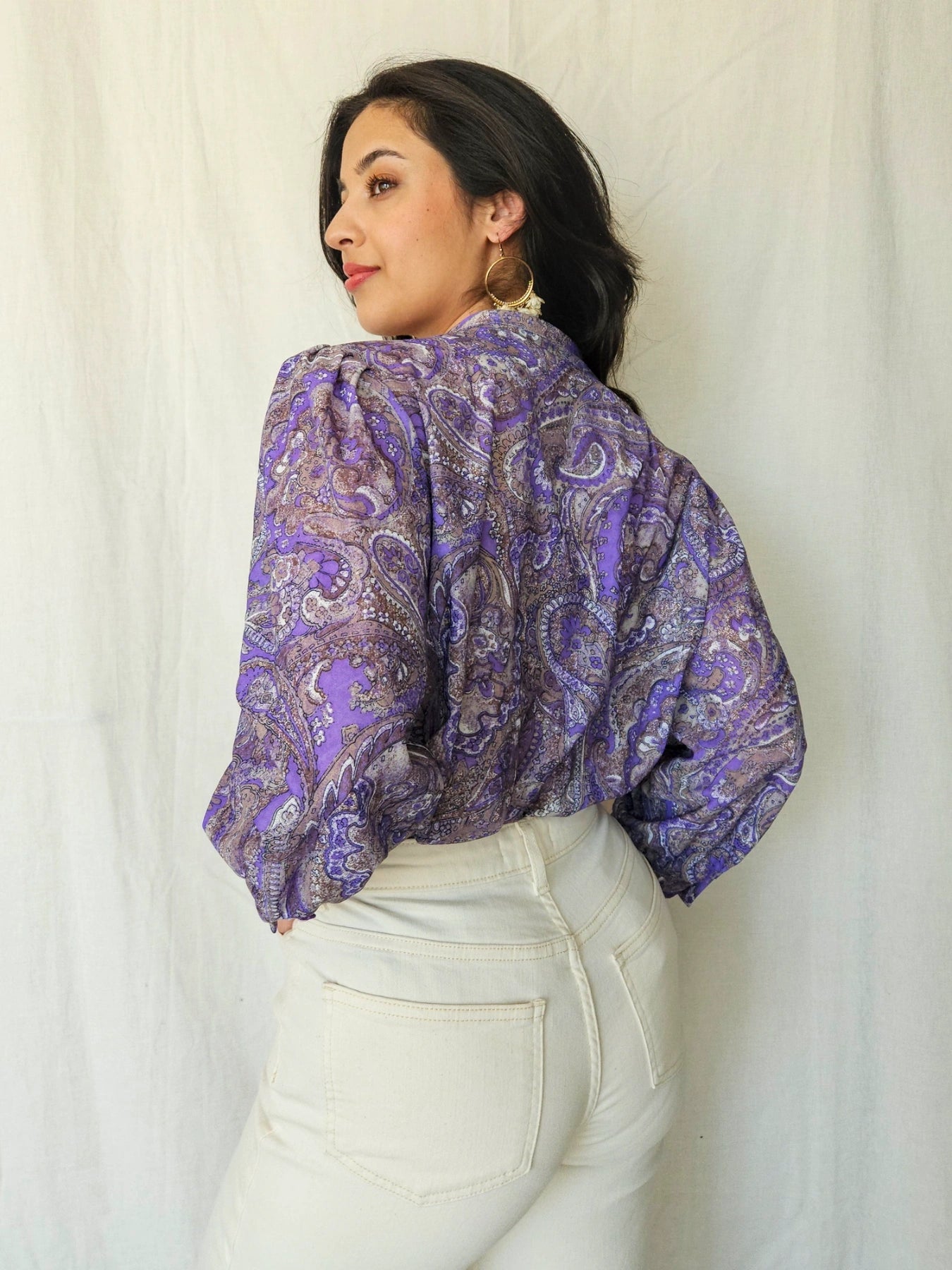 Pippa - vintage blouse met paarse print | L