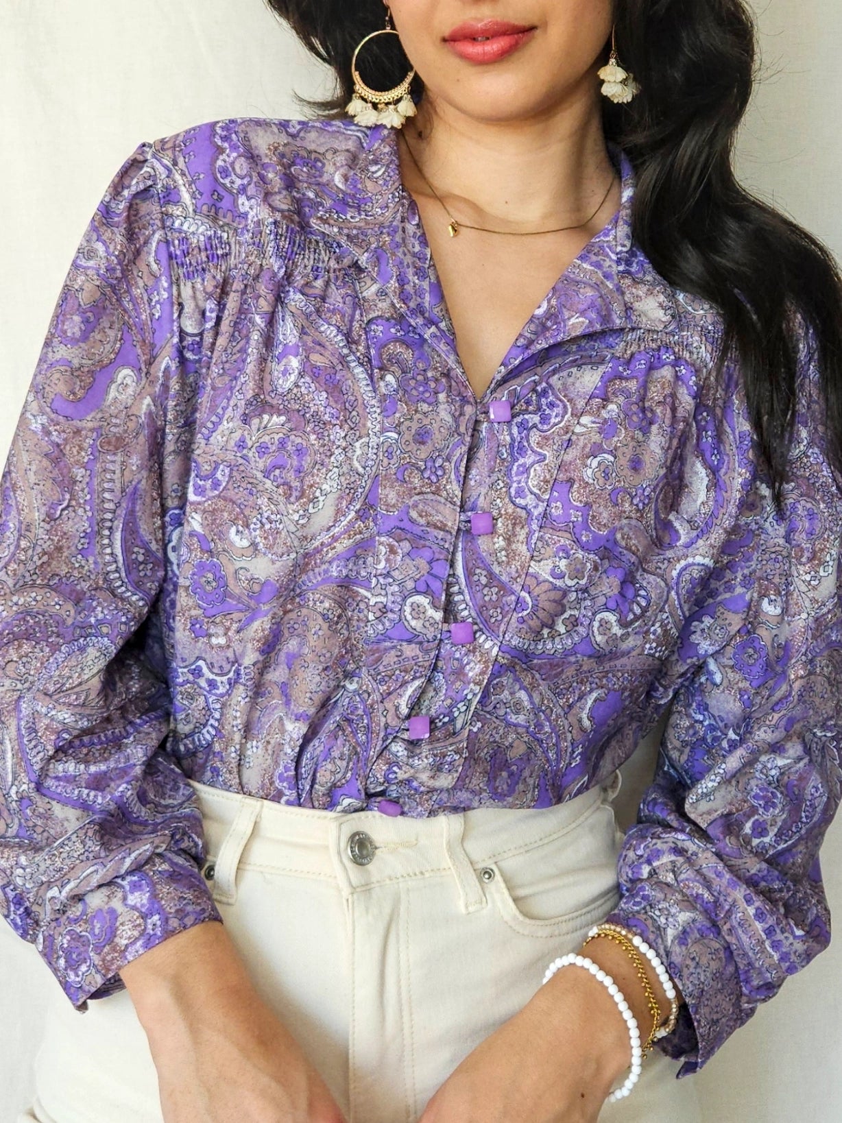 Pippa - vintage blouse met paarse print | L