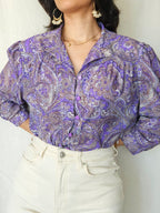 Pippa - vintage blouse met paarse print | L