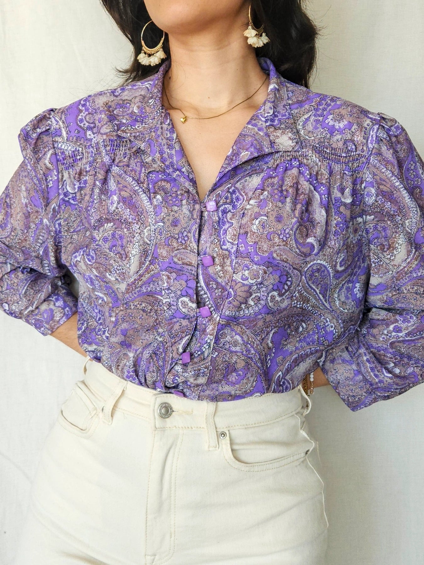 Pippa - vintage blouse met paarse print | L