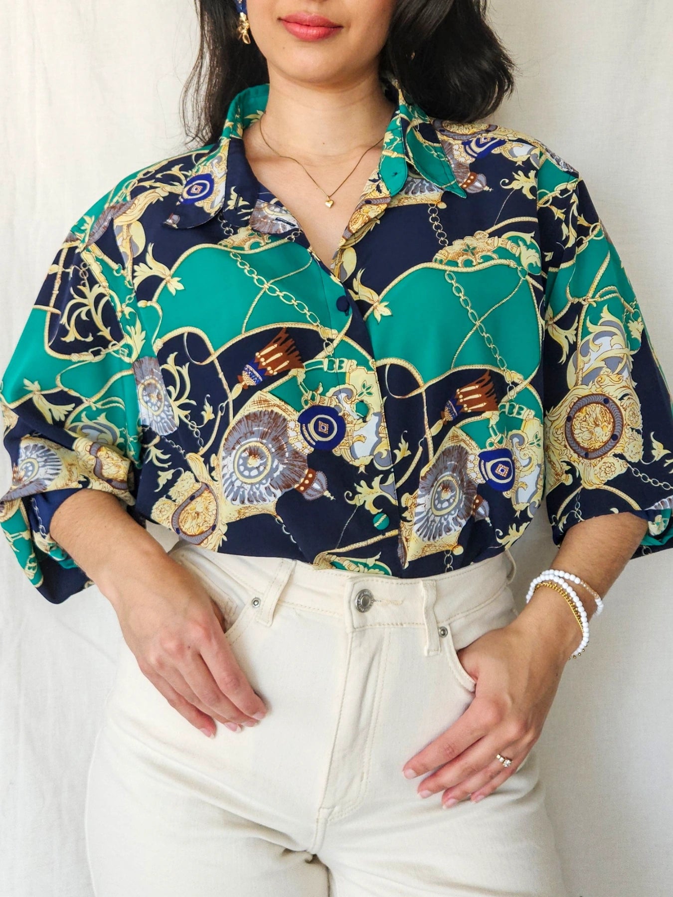Livia - vintage blouse met barokprint | XXL