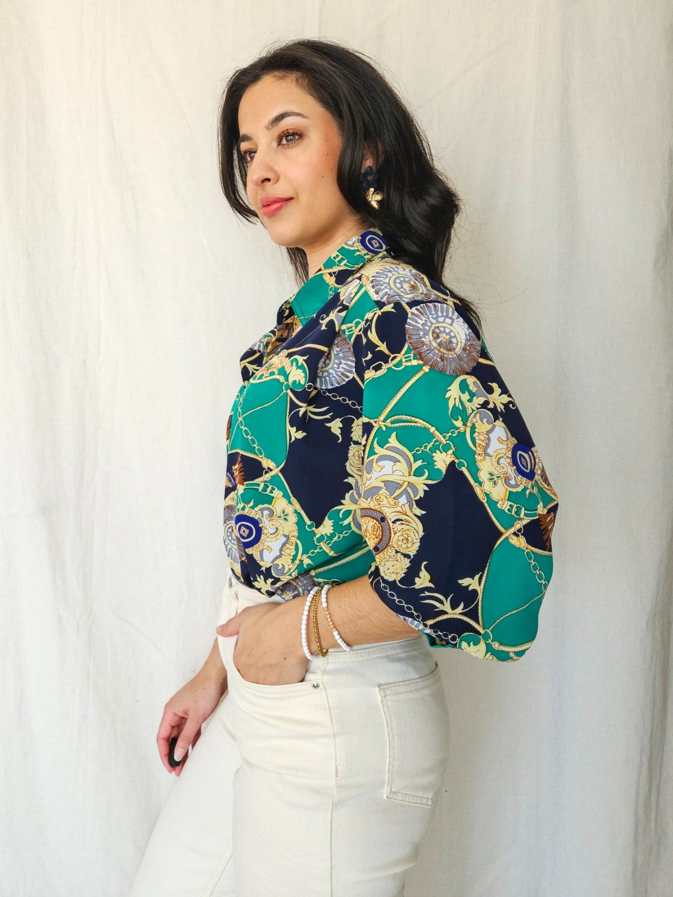 Livia - vintage blouse met barokprint | XXL