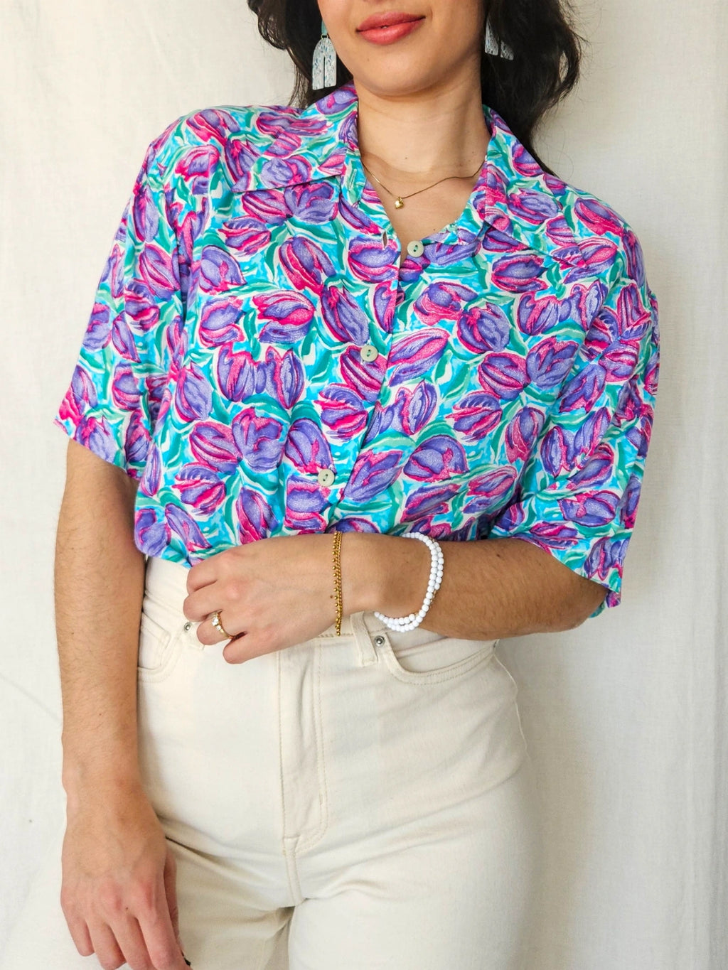 Daphne - vintage blouse met korte mouw, viscose | XXL