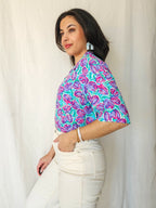 Daphne - vintage blouse met korte mouw, viscose | XXL