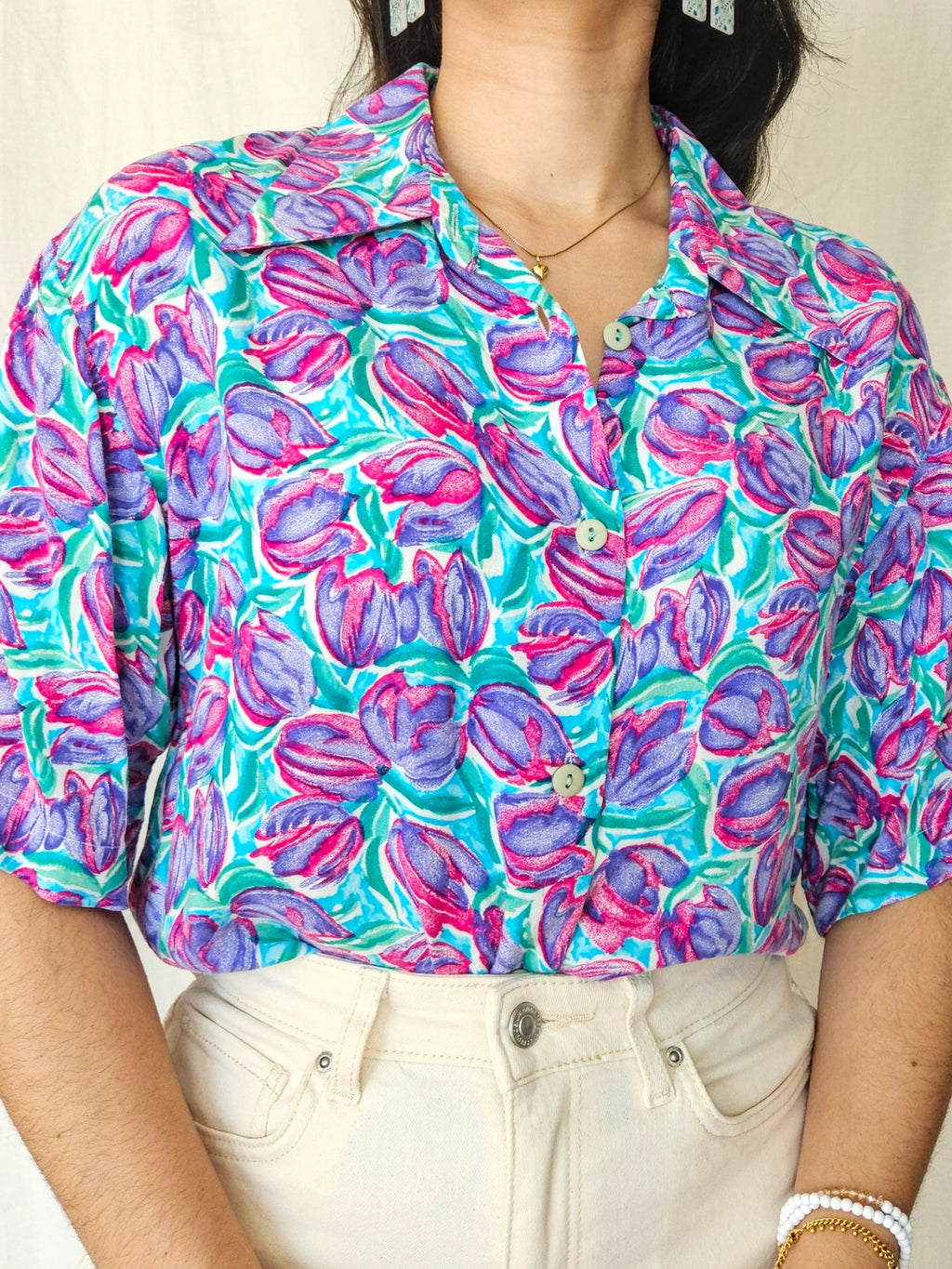 Daphne - vintage blouse met korte mouw, viscose | XXL