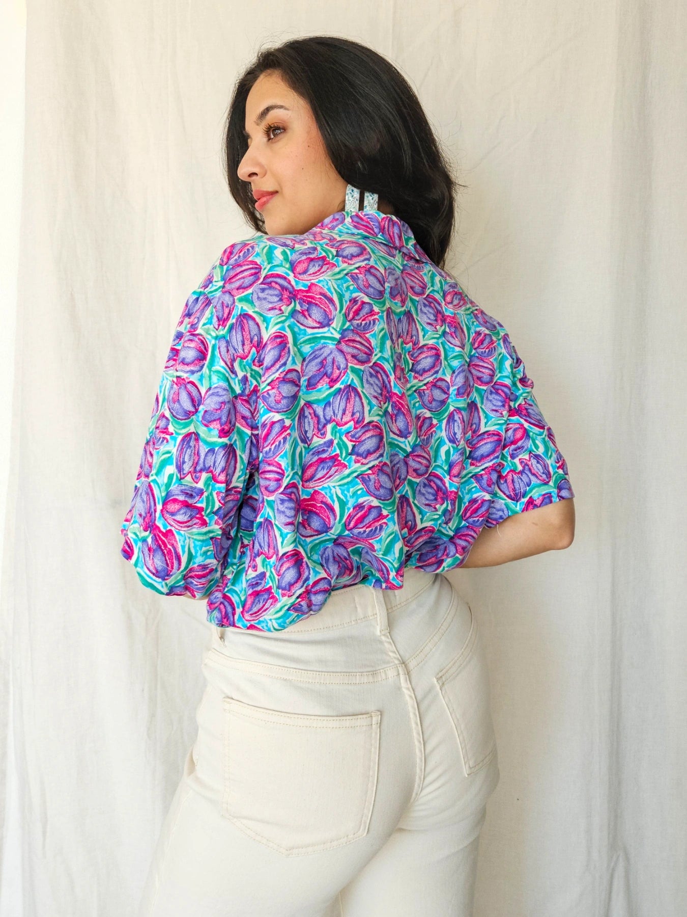 Daphne - vintage blouse met korte mouw, viscose | XXL