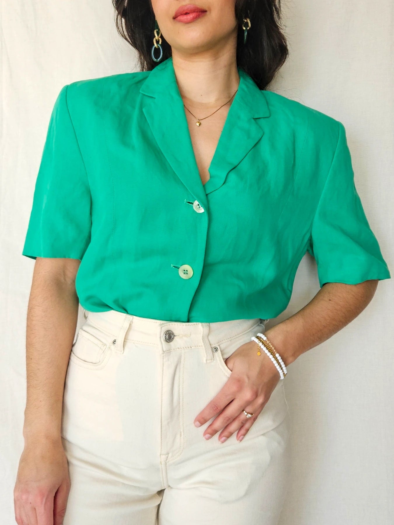 Betty - donkergroene vintage top, linnen | L