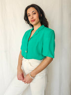 Betty - donkergroene vintage top, linnen | L